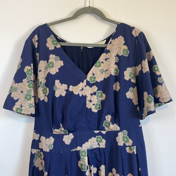 Wayward Francies Floral Maxi Dress 18 Blue Green Short Sleeve Tie Cherry Blossom - Picture 3 of 16